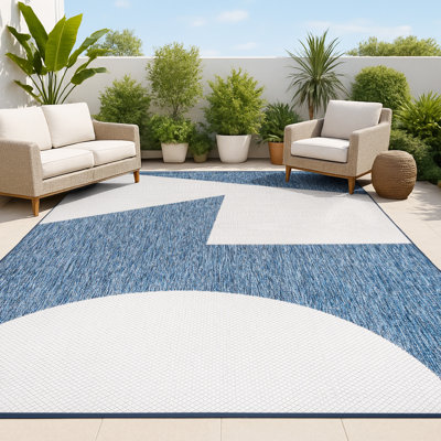 Orbie Modern Geometric Abstract Two-Tone Navy/Cream Indoor/Outdoor Rug
