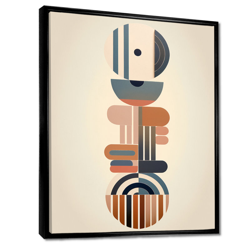 Minimal Geometrics Ethnic Balance - Art mural Mid-Century, H 20 po x l 12 po x P 1 po, Toile avec cadre flottant noir