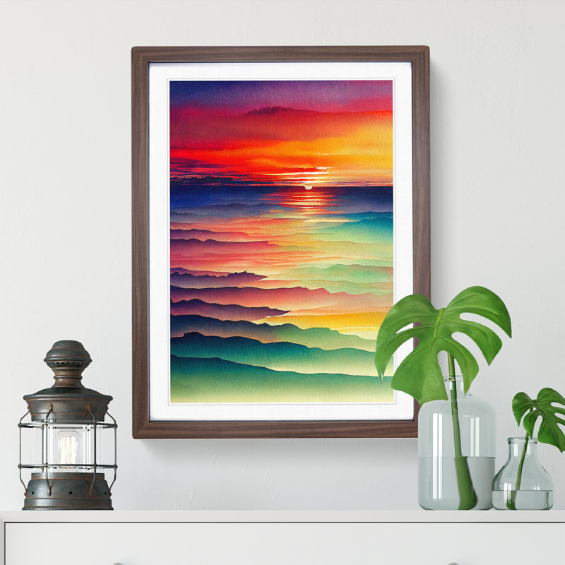 XV1022-974X Beaming Sunset - Print, Walnut Framed Paper, White, 66cm H x 48cm W