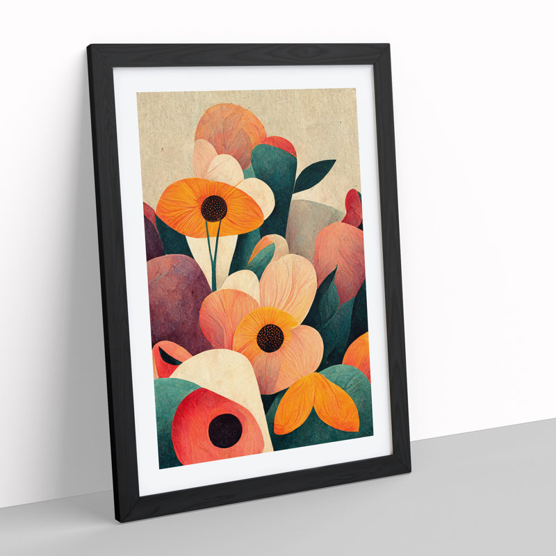 Unique Flowers Abstract No.3 - Single Picture Frame Painting, 64cm H x 46cm W x 2cm D, Black Framed