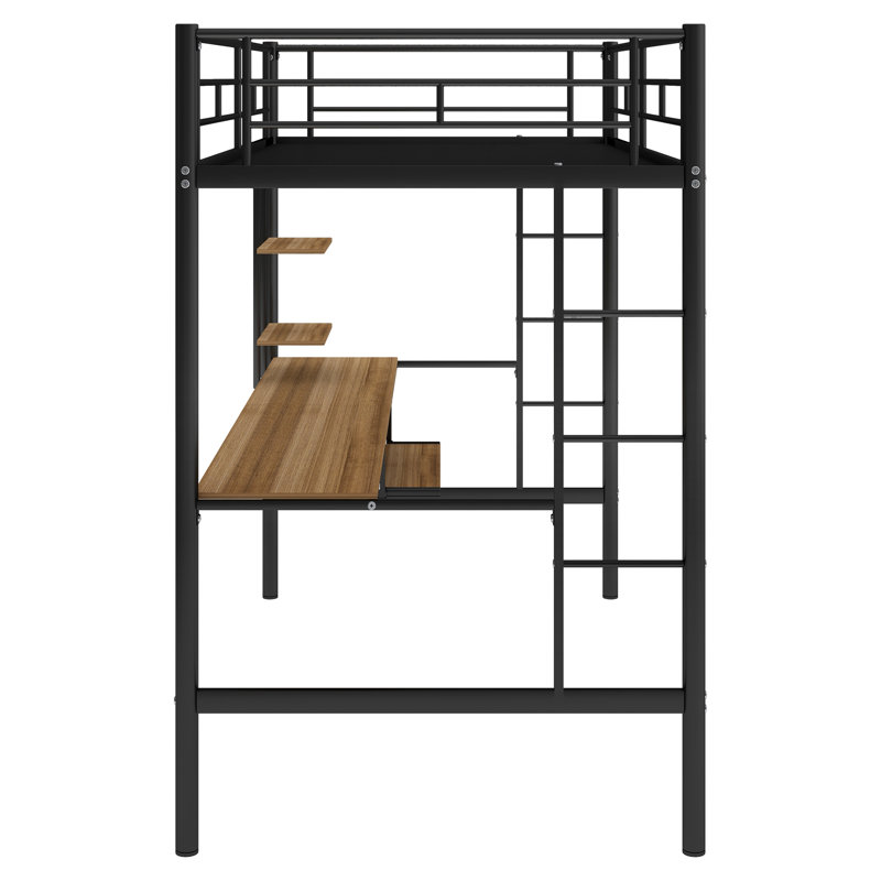 Lit mezzanine avec bureau et tablette Buettner, Noir, Simple
