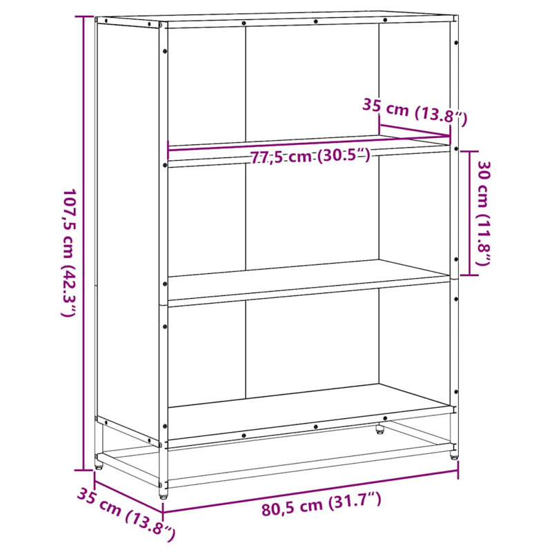 Borough Wharf Bookcase Engineered Wood, Grey Sonoma, 107.5cm H x 80.5cm W x 35cm D
