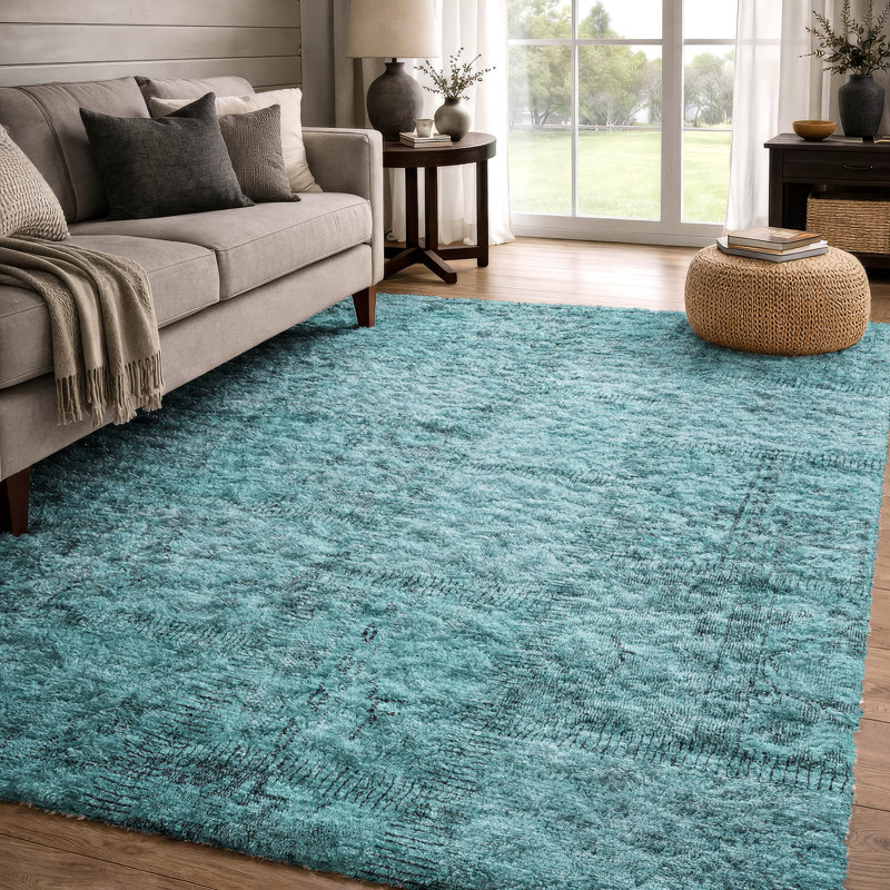 Tapis à poil long de qualité supérieure lavable à la machine ADS685, Sarcelle, 5 pi x 7 pi 6 po