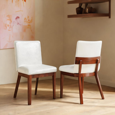 Chaises d'appoint modernes avec sièges rembourrés, ensemble de 2, cuir de polyuréthane blanc noyer massif