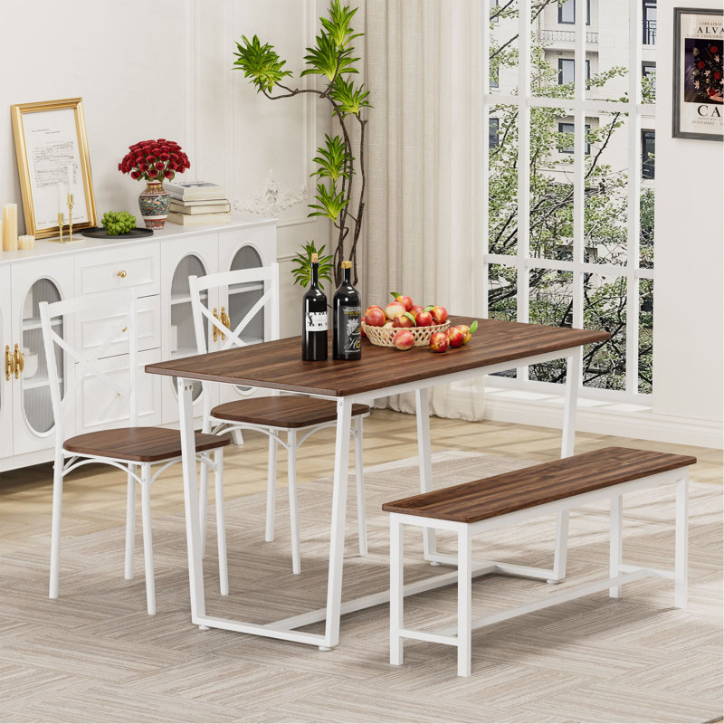 Ensemble table et chaises avec dossier, style industriel, structure solide, 6 Pieces: Table, Bench, 4 Chairs