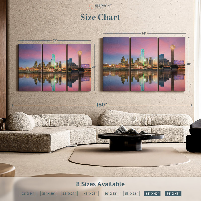 «Amazing Dallas Skyline», 3 pièces, H 48 po x l 74 po