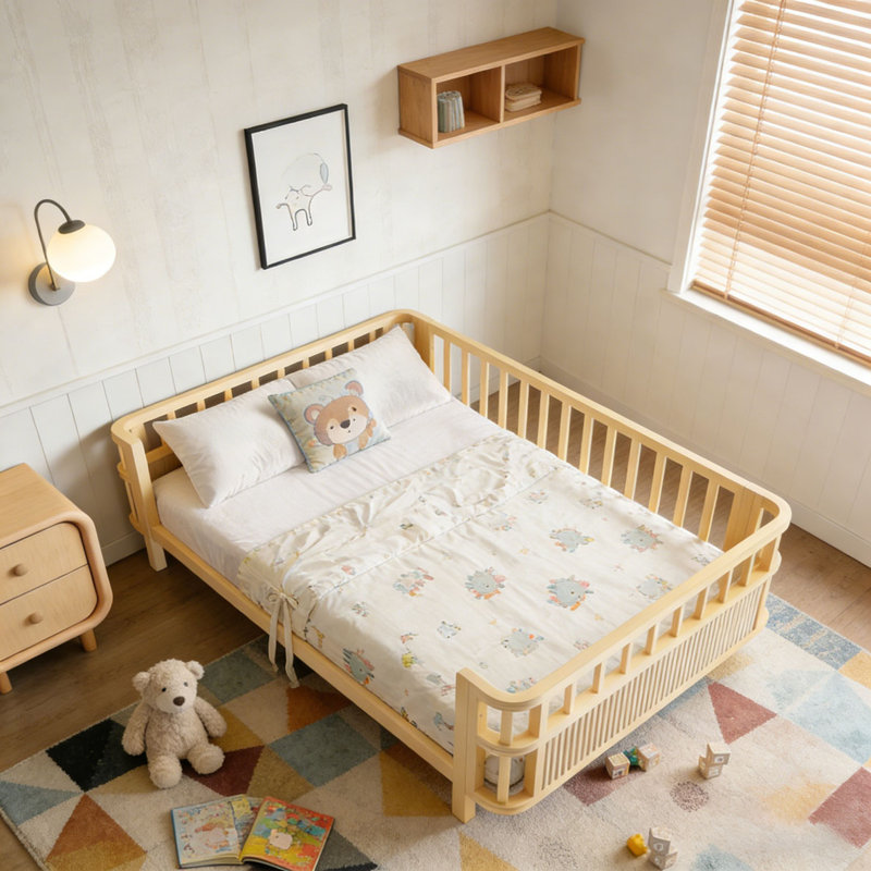 lit plateforme en bois, Naturel, Lit simple