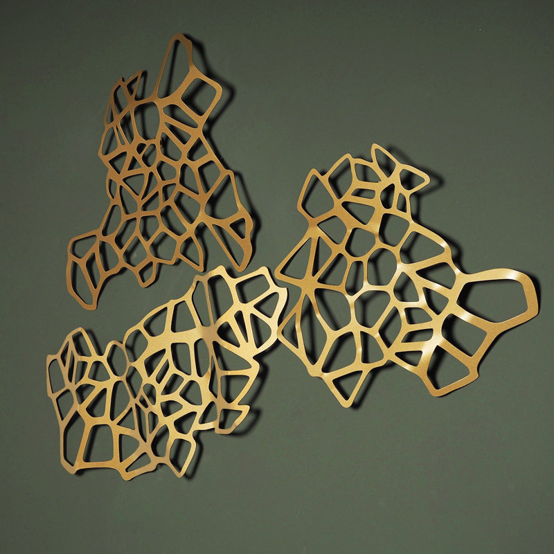 Elegant Gold Decorative Metal Wall Accessory (3 Pieces), 17.7 x 20.5 inches & 17.7 x 25.9 inches & 20.5 x 20.5 inches | 100% Steel, Thickness: 0.04 inches | Perfect for Modern Home Decor & Stylish Interiors