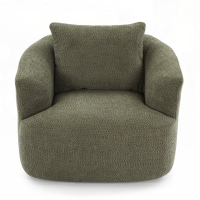 360° Swivel Accent Chair/ Upholstered Barrel Sofa with Throw Pillow for Living Room/ Bedroom/ and Office Comfort