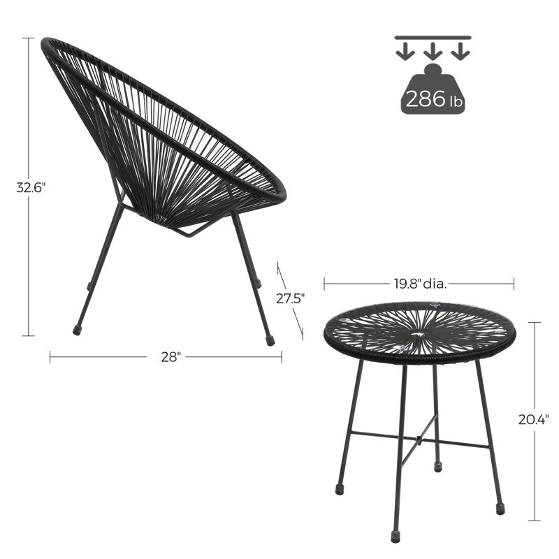 3 Piece Rattan Seating Group, Black