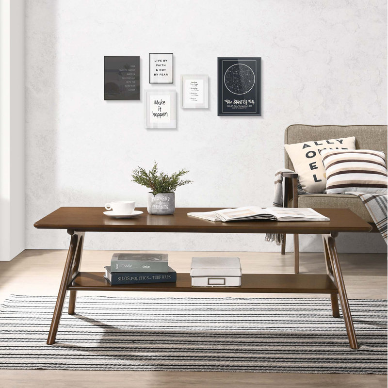 Table basse Mid-Century moderne en bois avec tablette