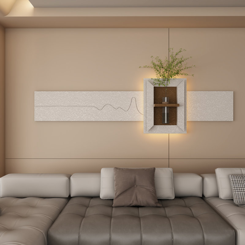 Décoration murale DEL en grès avec verdure simulée, vase en verre et éclairage télécommandé