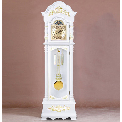 Elegant Solid Wood Floor Clock with Hand Carved Floral Patterns