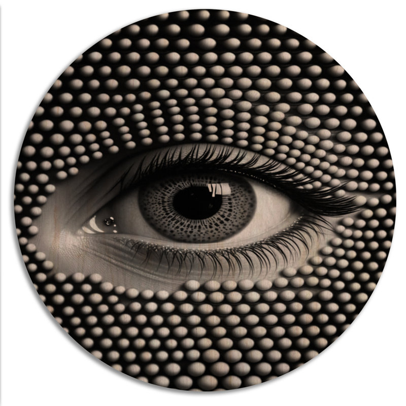 «Eye in Circular Infinity II», art mural moderne en bois géométrique - bois de pin naturel, H 29 po x l 29 po x P 1 po