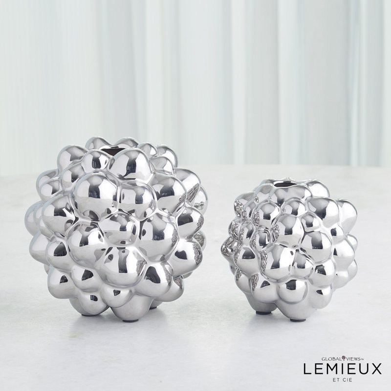 Bubble Vase, 6.75" H x 7" W x 7" D, Bright Silver