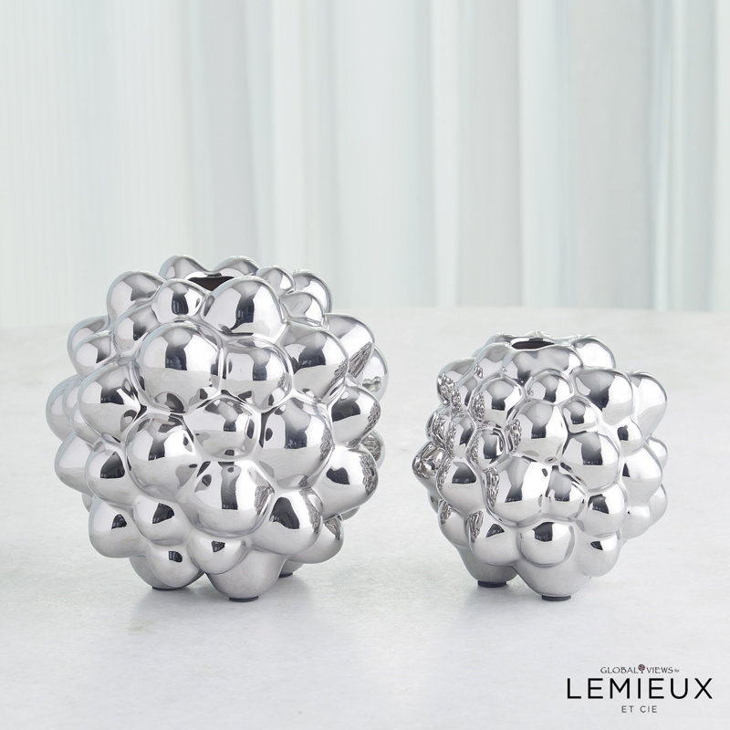 Bubble Vase, 6.75" H x 7" W x 7" D, Bright Silver