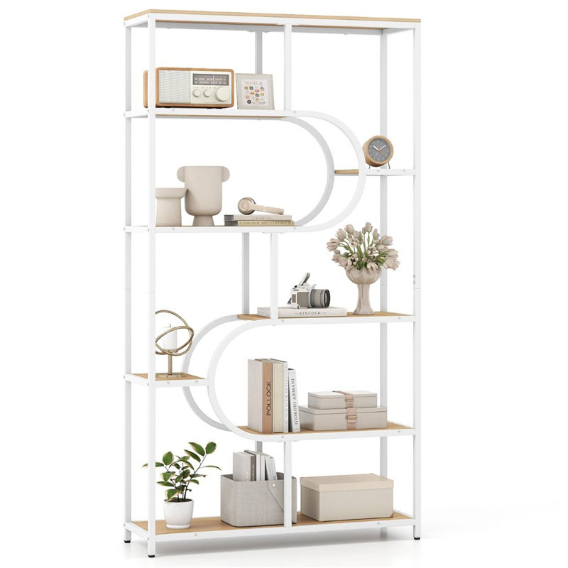 176cm H x 30cm W Metal Standard Bookcase, Beige/White