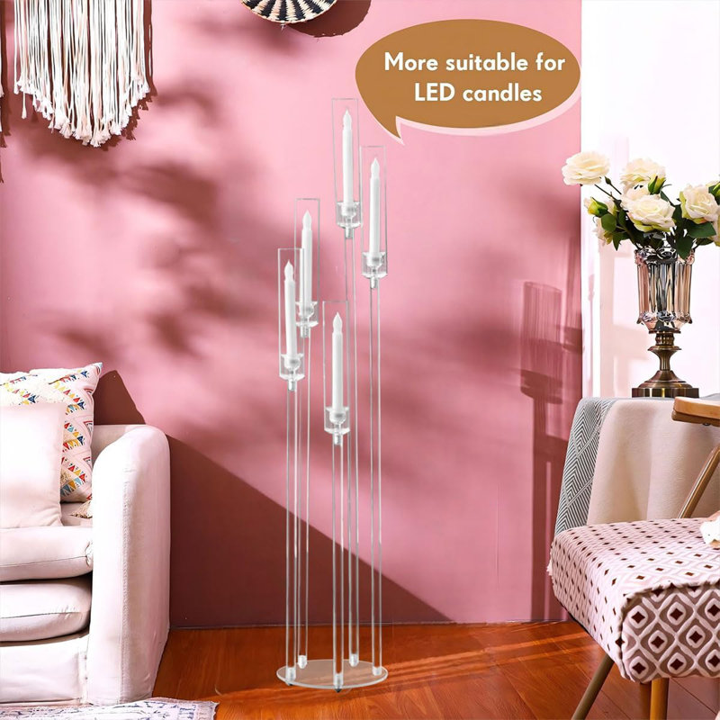 Lot de 10 chandeliers sur pied à 5 bras, bougeoirs en acrylique pour centre de table de mariage, 10