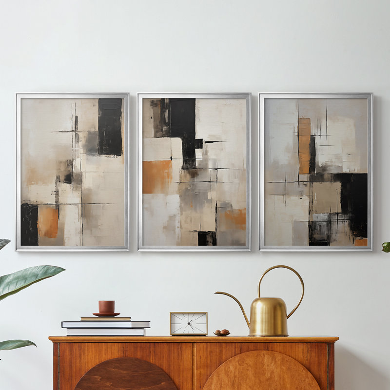 ABSTRACT Series CCCCLXIV - Toile tendue avec châssis sur mesure - 3 pièces, H 21 po x l 30 po, Argent argent