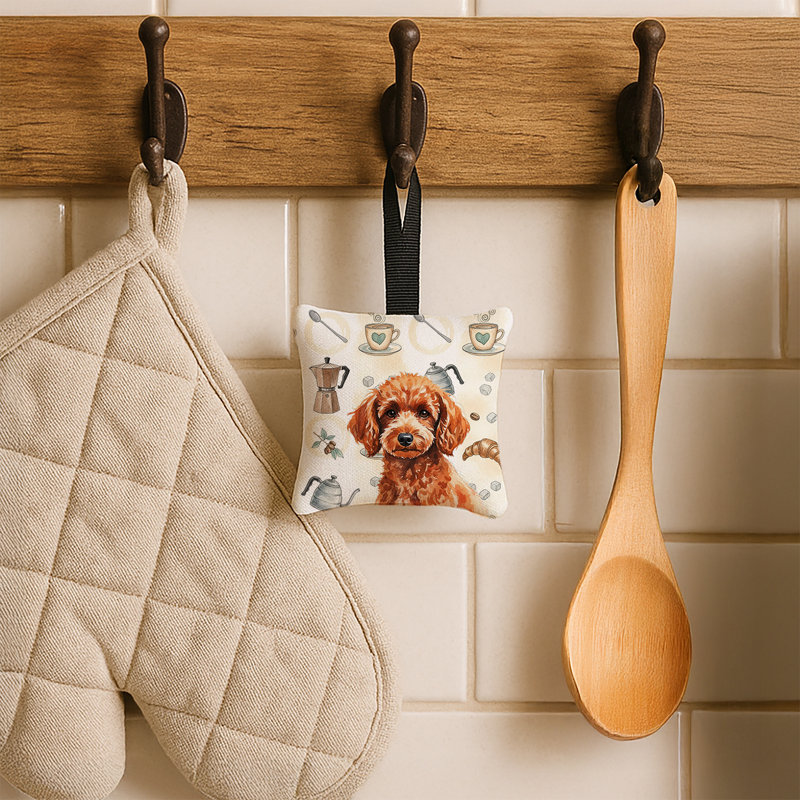 Ornement carré en tissu 3,5 x 3,5, Caniche rouge