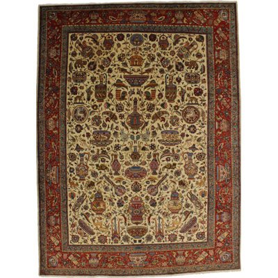 Cream Traditional 10X14 Tabriz Oriental Area Rug