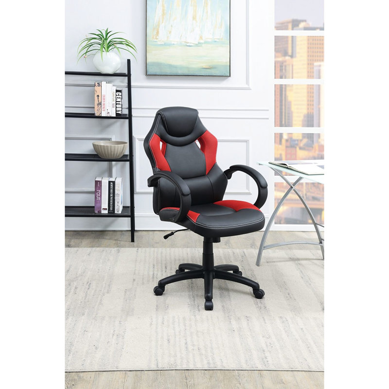 Chaise de bureau avec hauteur réglable, coussins d'accoudoirs, dossier, noir et rouge pour une apparence élégante, une chaise de jeu moderne, une expérience immersive