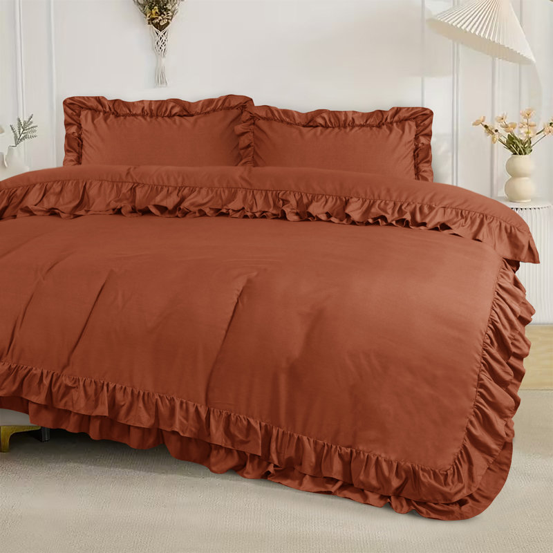 DUVET FRILL Microfiber Solid Colour Duvet Cover with Pillowcases Included, Super King Duvet Cover + 2 Standard Pillowcases
