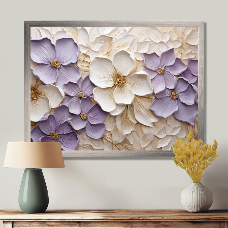 Violet et blanc, minimalisme, violettes - Violettes, impression sur toile, Reproduction avec cadre flottant, Argent argent