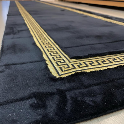 Black And Gold Plush Rug, Modern Geometric Area Rug,