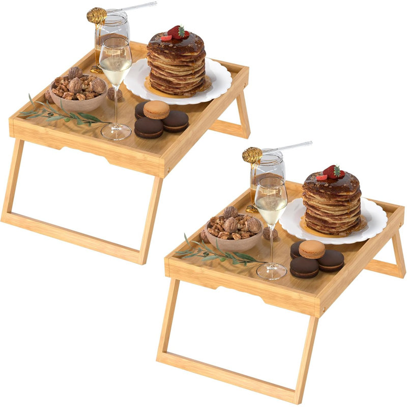 2 Pack Bamboo Bed Tray Table With Foldable Legs, Multi-Purpose Breakfast Serving Tray For Sofa, Bed, Laptop, Dining, Working, Reading, Portable And Space-Saving Design