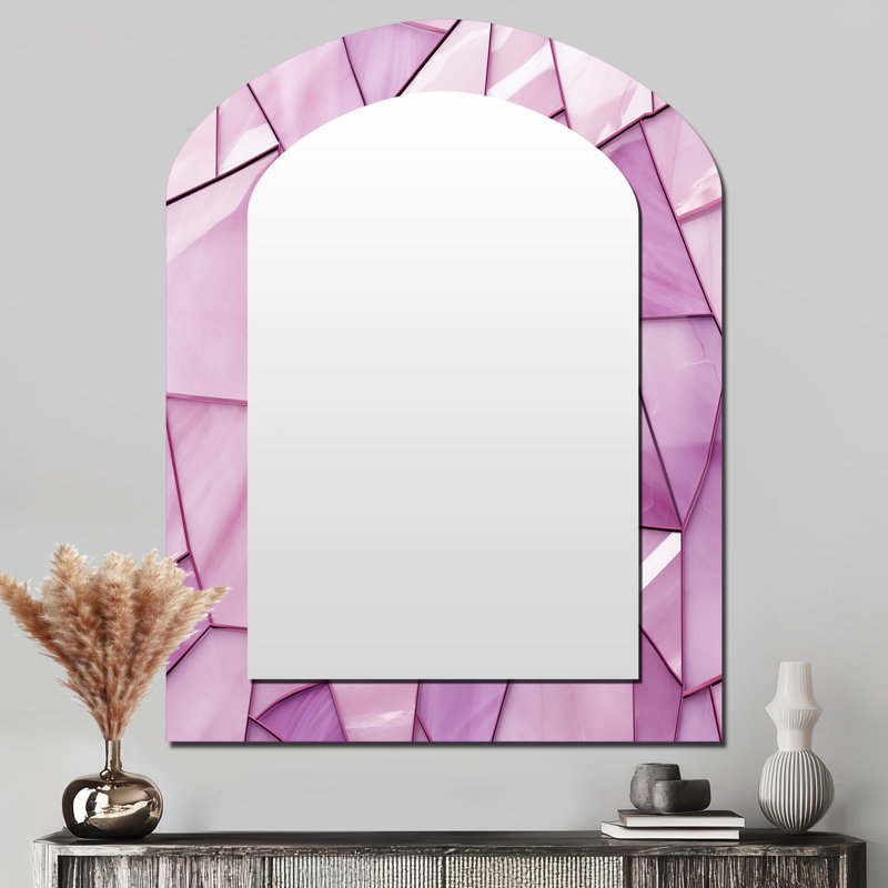 Pink Tranquil Surrender collages - Abstract Arch Decorative Mirror On Metal, 43 po x 33 po