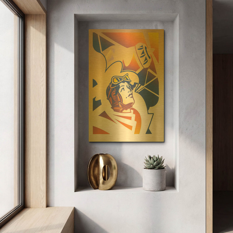 «Amelia Erhart» par David Chestnutt, art mural en métal doré, 12 po x 16 po, 12 po x 16 po