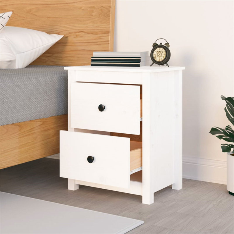 Guthbiorn 50cm W Solid Wood Bedside Table, White, Individual