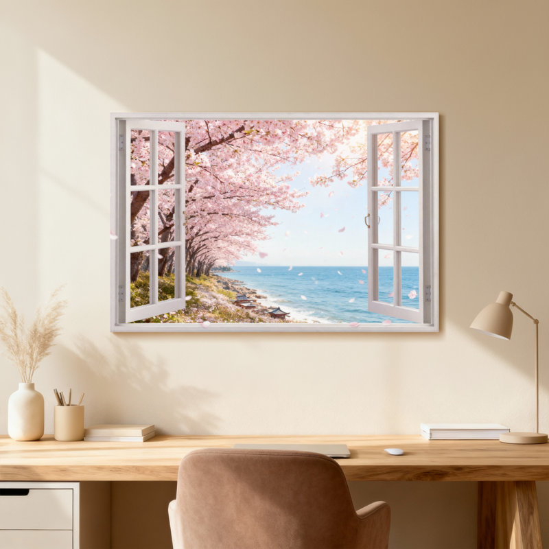 Scène de fenêtre paysage et nature, H 24 po x l 16 po, Toile tendue, Ne s’applique pas