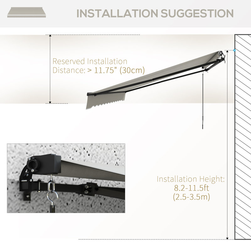 Auvent de terrasse rétractable en polyester de 59,1 po de largeur Outsunny, Gris clair, H 59,1 po x l 155,9 po x P 118,1 po