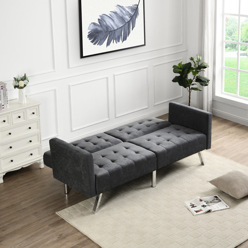 Canapé-lit gris foncé avec base de canapé-lit gris à assemblage simple, H 29,07 po x l 73,26 po x P 32,07 po, Dark Grey