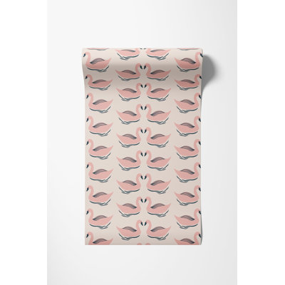 Papier peint à motif de cygne rose, H 225 po x l 25 po, vinyle autocollant