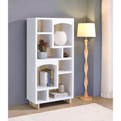 White And Distressed Pine 65-Inch 8-Shelf Bookcase
