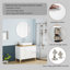 Ensemble de lavabo 36 po, 2 portes et 2 grands tiroirs, système à clous doux, conception sans poignée, plateau et pieds en bois massif naturel, lavabo carré en céramique sur le comptoir, blanc brillant