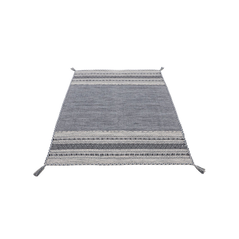 Azizi Striped Hand Woven Cotton Grey Rug, Rectangle 200 x 290cm