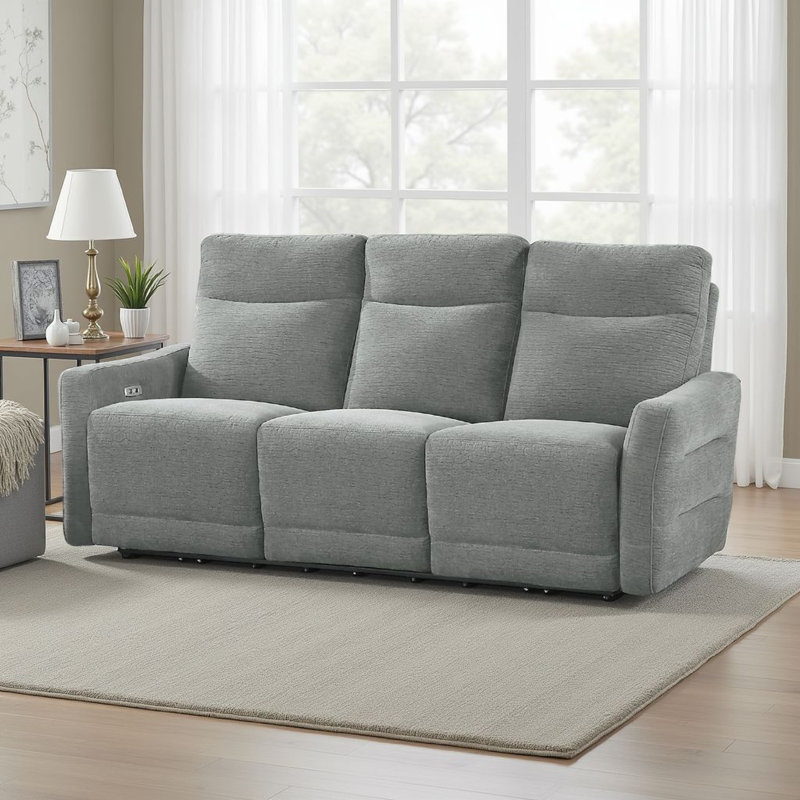 Canapé double inclinable électrique Eddie W USB, à plat, chenille gris tourterelle