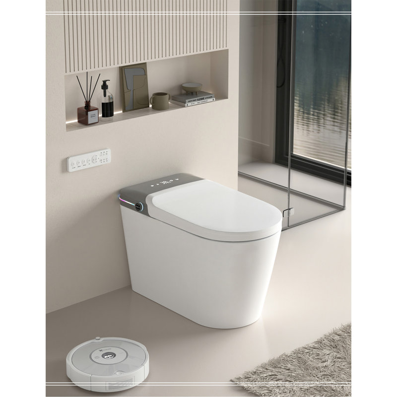 Toilette intelligente bidet avec télécommande. Toilette surélevée sans réservoir avec affichage à DEL. Ouverture automatique / chauffage automatique. Siège de toilette avec système d'aromathérapie. Eau chaude et sèche. Chasse au siège. Capteur 