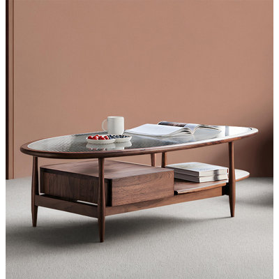Tempered glass solid wood coffee table