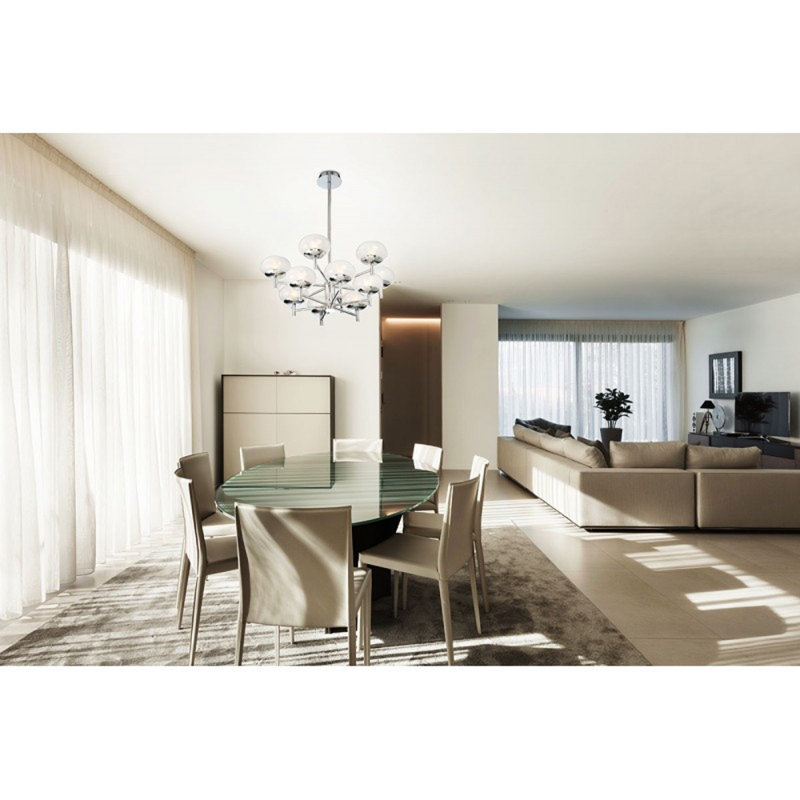 Lustre en verre soufflé Burlington, Nickel brossé, Fumée, 50” Width x 30” Height