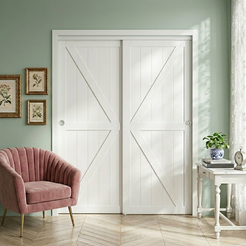 Porte de placard coulissante en panneau de fibres à densité moyenne 80 po avec quincaillerie, 60 po x 80 po, 2