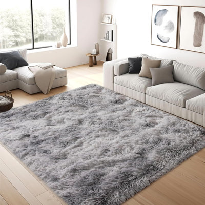 Light gray shag area rug