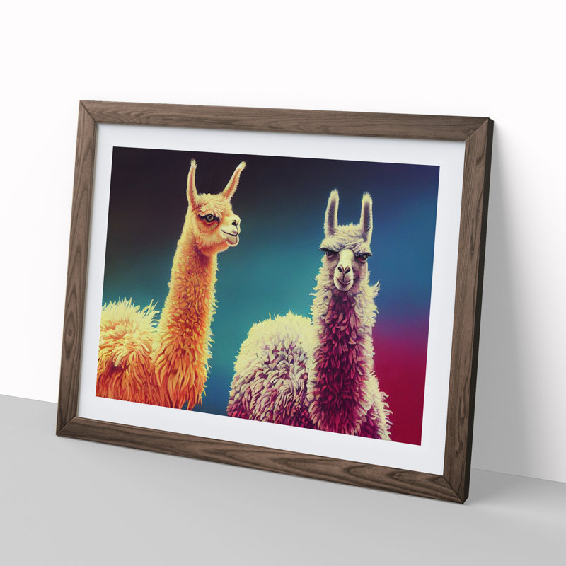 Epic Llamas - Framed Print, 46cm H x 64cm W x 2cm D, Walnut