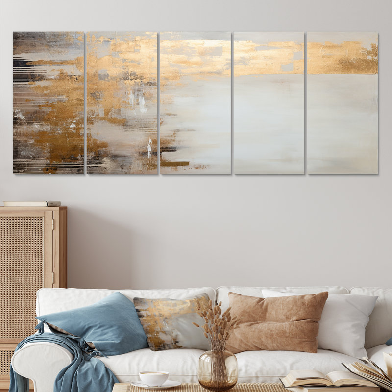 Gold Sensibility Subtle Minimalism III - Abstract Wall Art Canvas 5 Piece, 32" H x 80" W