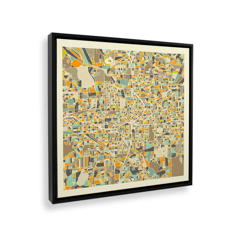 «Atlanta Map» par Jazzberry, reproduction d'art bleue, H 20 po x l 20 po, Impression encadrée sans passe-partout, Noir
