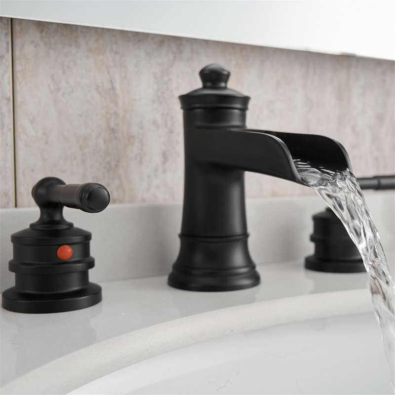 Robinet de salle de bain à 2 poignées avec drain, Noir mat
